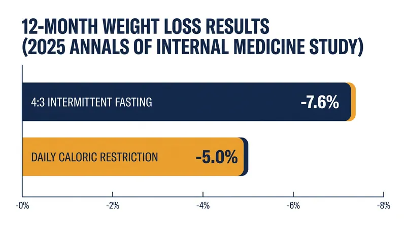 A 2025 trial found the 4:3 fasting protocol yielded modestly greater weight loss over a 12-month period.