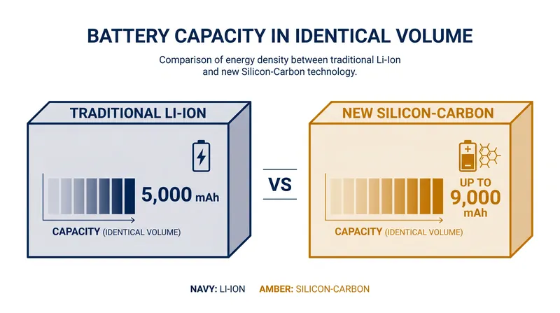 Silicon-carbon chemistry allows for up to an 80% increase in energy density compared to traditional graphite anodes.