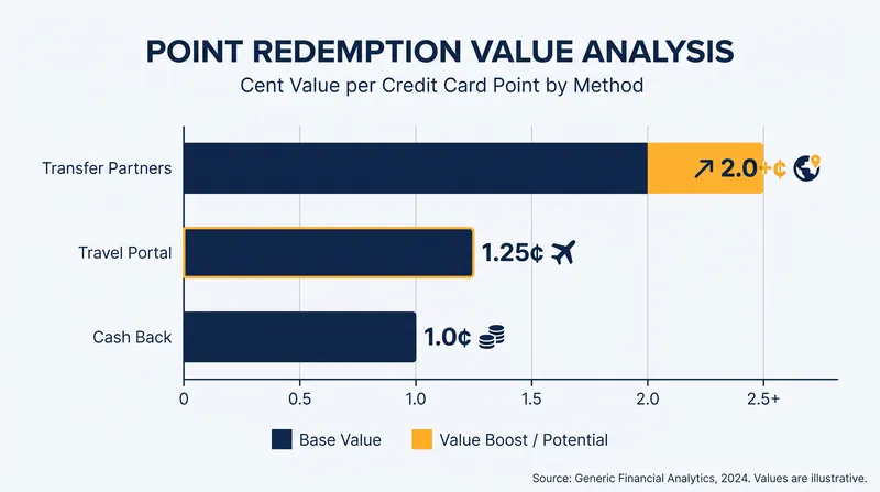 Transferring points to airline and hotel partners often yields the highest return on spending.