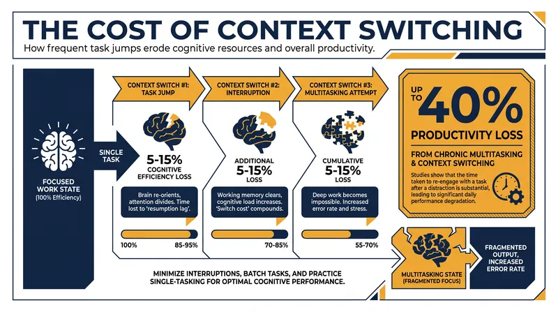 The cognitive penalty of multitasking severely degrades the quality of knowledge work.