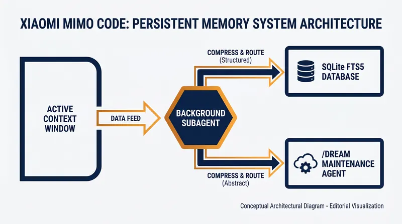 MiMo Code uses a dedicated background subagent to compress and store context, preventing AI amnesia during long tasks.
