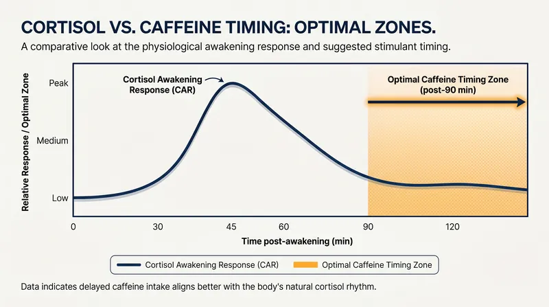 Delaying caffeine intake until after the morning cortisol peak can prevent tolerance buildup and provide sustained alertness.