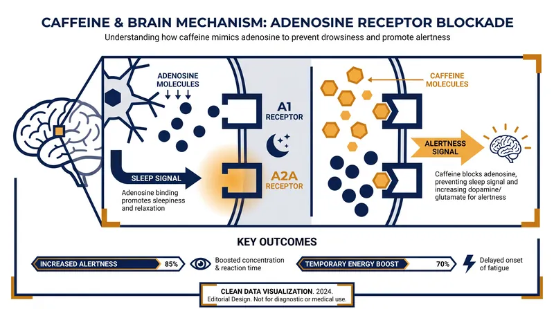 Caffeine does not create energy; it blocks the brain's adenosine receptors, masking the sensation of sleep pressure.