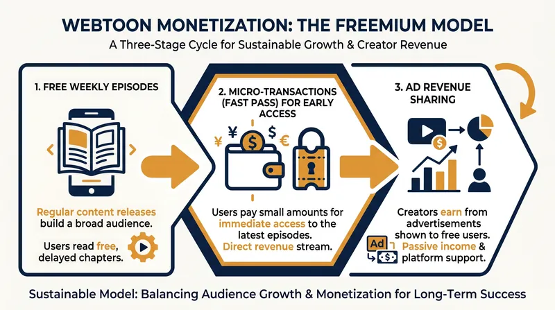The freemium model balances accessibility for new readers with monetization for creators.