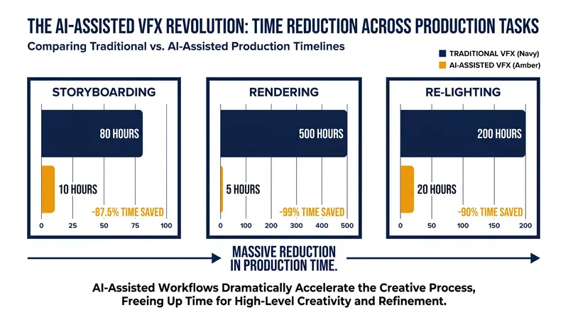 AI tools have collapsed the time required for complex visual effects and storyboarding from weeks to hours.