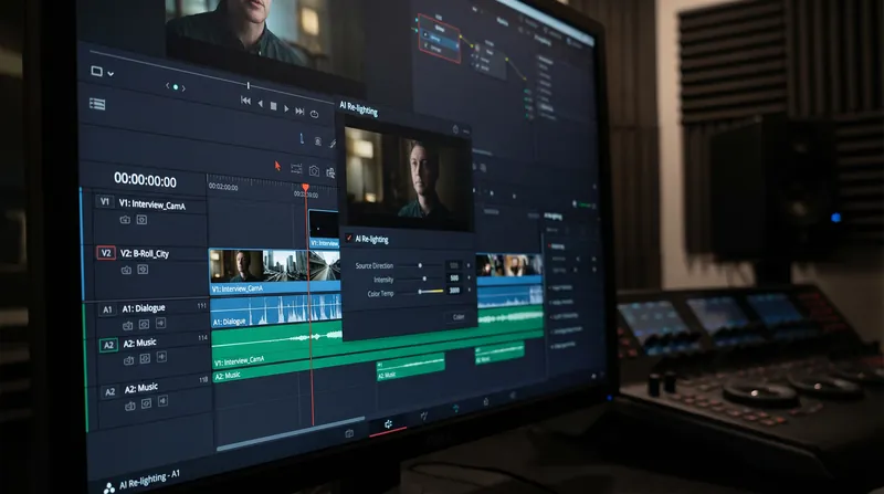 Post-production AI plugins allow editors to fix lighting and continuity errors directly within traditional editing software.