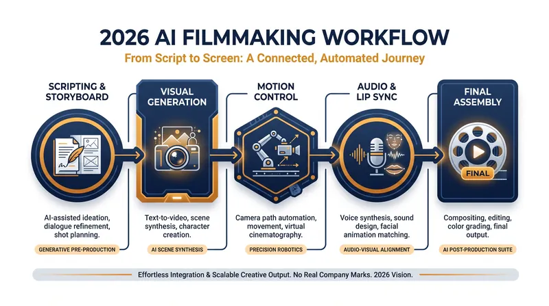 The modern AI video production pipeline mirrors traditional filmmaking phases.