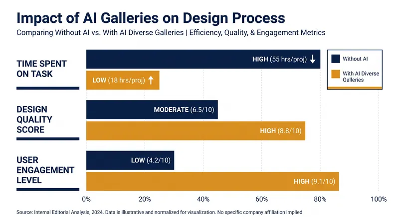 Participants using diverse AI galleries spent more time and produced better designs.