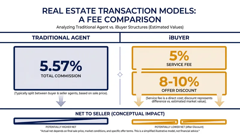 While baseline fees appear similar, the iBuyer's built-in offer discount significantly alters the final math.