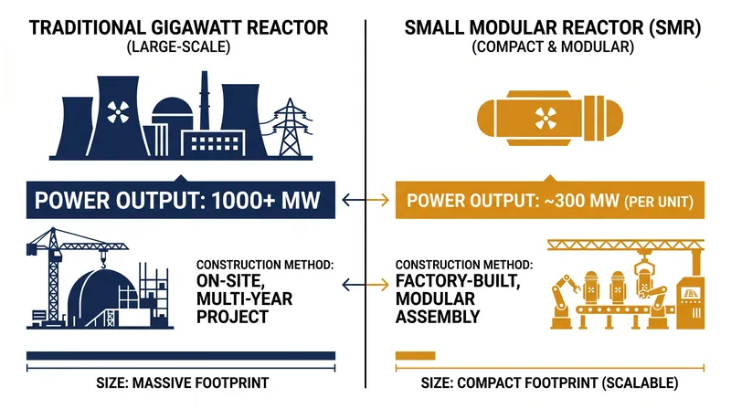 SMRs trade the thermodynamic efficiency of massive reactors for the cost savings of factory mass-production.