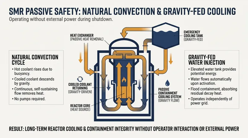 Passive safety systems use natural physics like gravity and convection to cool the reactor during a power loss, without requiring human intervention.