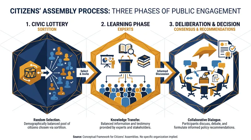 The structured mechanism behind deliberative democracy.