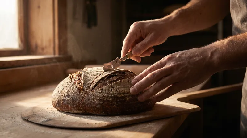 Scoring the dough creates weak points that allow the bread to expand predictably in the oven.