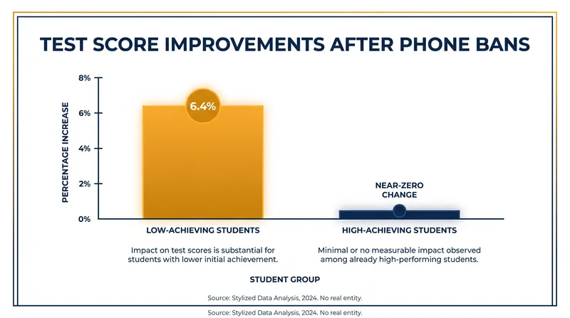 Data from the UK indicates that removing phones disproportionately benefits low-achieving students.