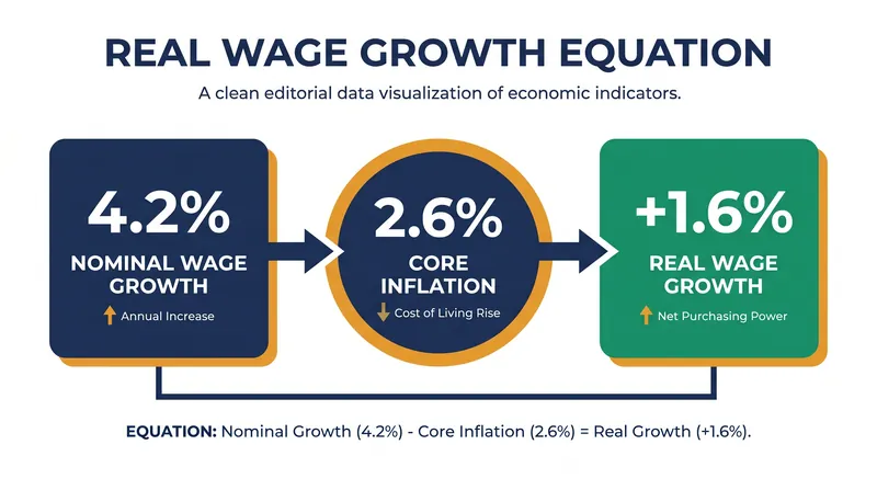 Real wage growth occurs when nominal pay increases outpace the rate of inflation.