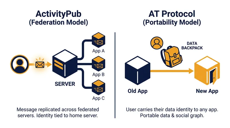 How the two major open social protocols handle user data and communication.