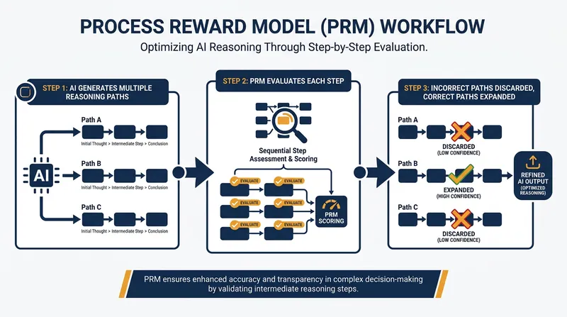Process Reward Models allow the AI to verify its own logic and backtrack when it makes a mistake.