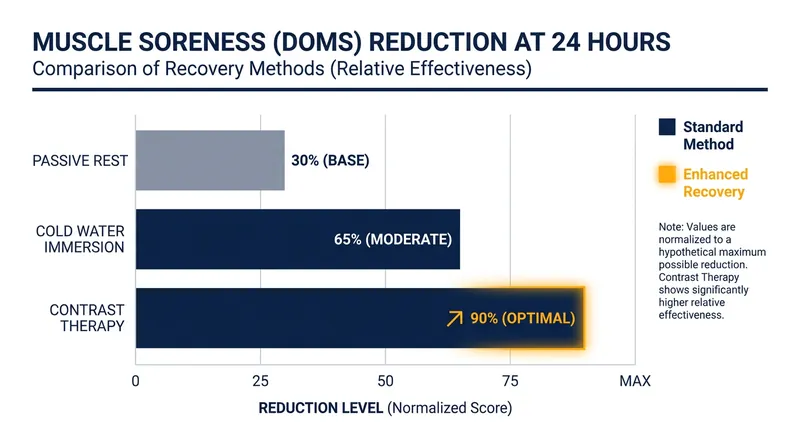 Clinical meta-analyses show that contrast therapy and cold water immersion significantly outperform passive rest for soreness reduction.