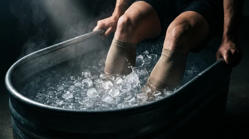 Cold water immersion triggers immediate vasoconstriction, effectively numbing nerve endings and reducing acute swelling.