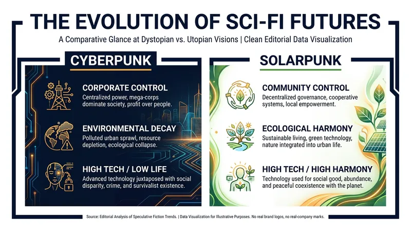 How the solarpunk movement directly contrasts with traditional cyberpunk tropes.