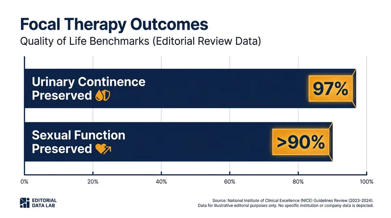Clinical audits show focal therapy drastically reduces the life-altering side effects traditionally associated with prostate cancer treatment.