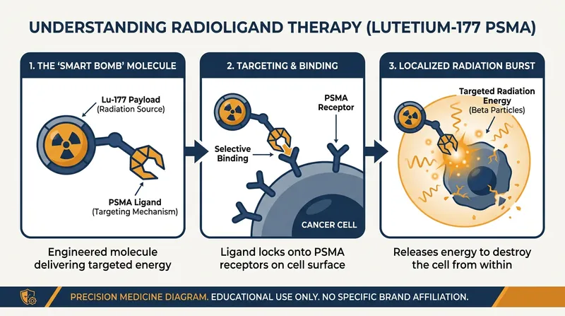 Radioligand therapy weaponizes the PSMA protein, delivering radioactive isotopes directly to metastatic cancer cells anywhere in the body.