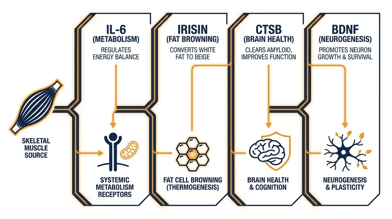 Different myokines target specific physiological systems, from converting white fat to brown fat, to stimulating the growth of new neurons.