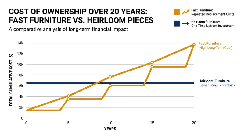 While heirloom furniture requires a higher initial investment, it often costs significantly less over a lifetime than repeatedly replacing budget pieces.