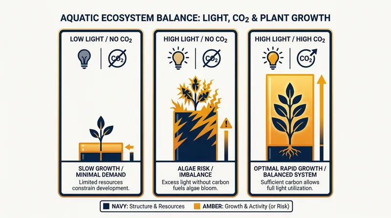 Balancing light intensity with CO2 injection is critical for achieving rapid, algae-free plant growth.