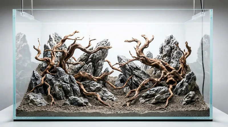 The 'hardscape'—composed of rocks and driftwood—forms the structural backbone of any successful aquascape.