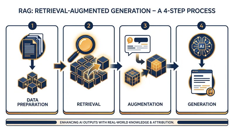 The four stages of RAG: Data Preparation, Retrieval, Augmentation, and Generation.