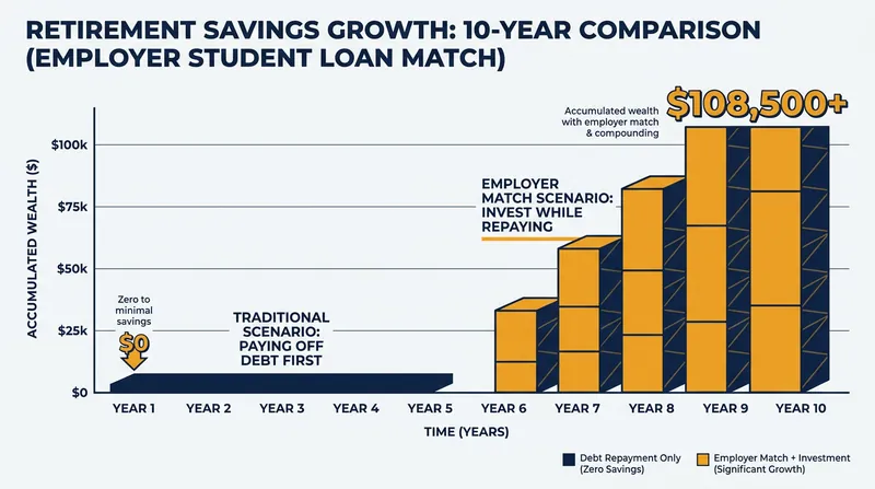 The compounding impact of capturing an employer match early in a career.