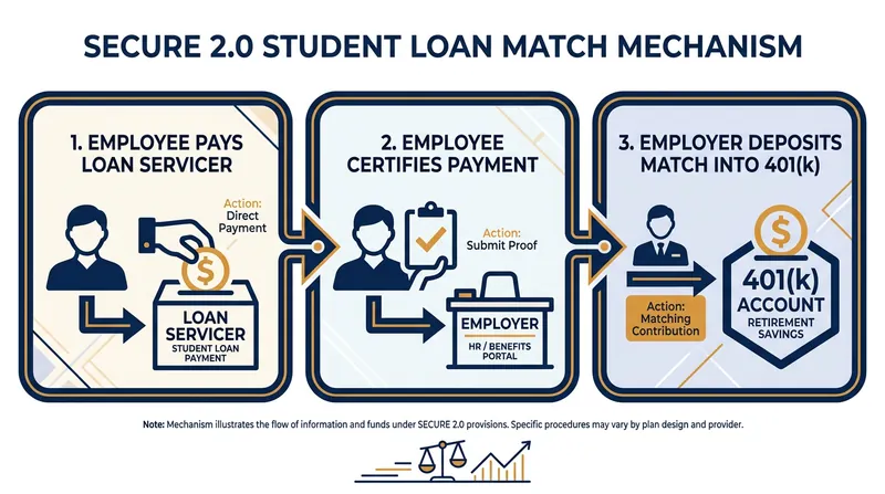 How the student loan match flows from payment to retirement account.