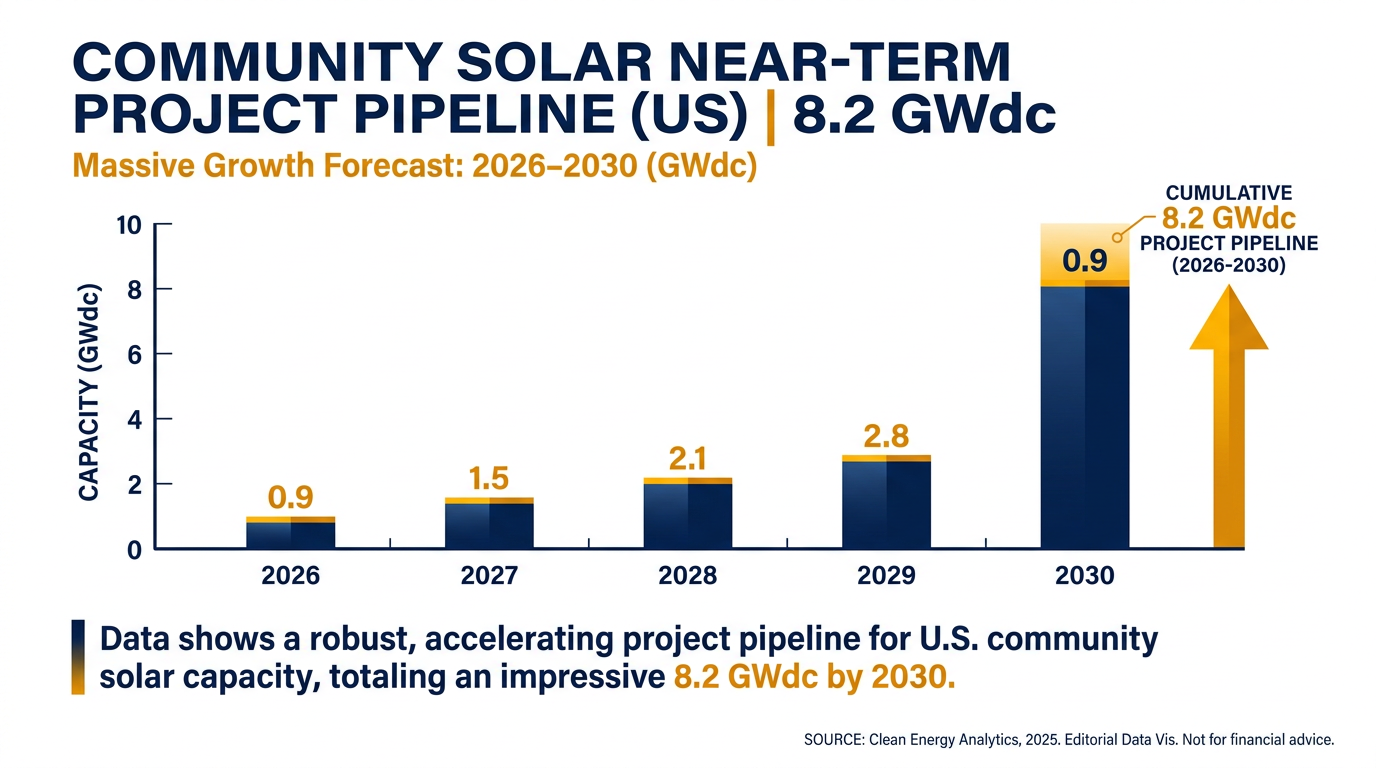 The near-term project pipeline for US community solar indicates sustained, multi-gigawatt growth through the end of the decade.