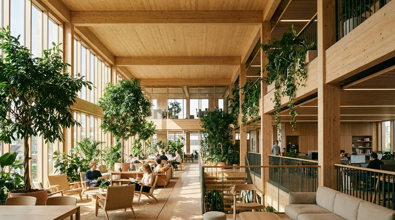 Exposed wood interiors offer psychological benefits known as 'biophilic design.'