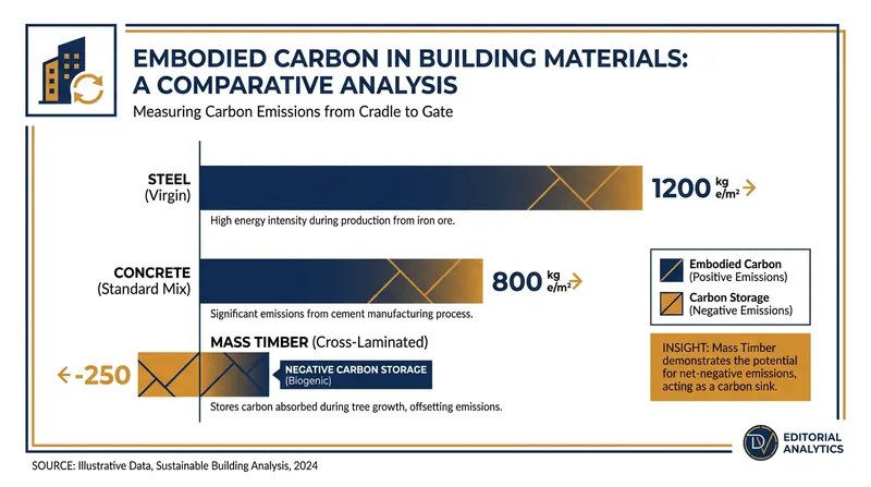 Mass timber can reduce a building's embodied carbon footprint by up to 75% compared to steel and concrete.