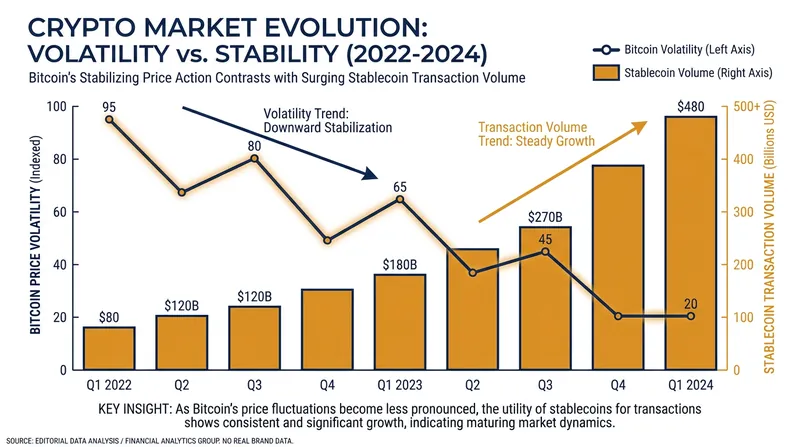 As Bitcoin's historical volatility flattens, stablecoins are increasingly acting as the plumbing for digital payments.