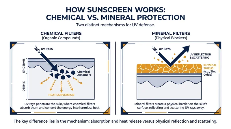 The fundamental difference in mechanism between chemical absorption and mineral reflection.