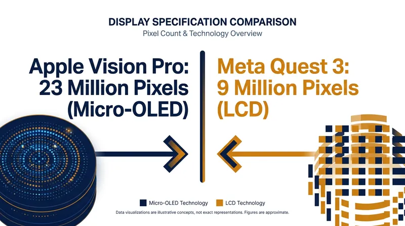 Apple's Micro-OLED displays offer significantly higher pixel density than Meta's LCD panels.
