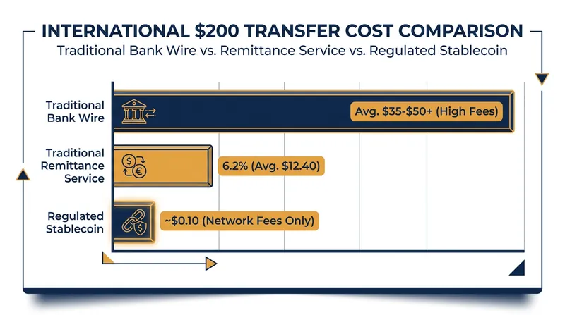 Blockchain settlement reduces the cost of cross-border transfers to fractions of a penny.