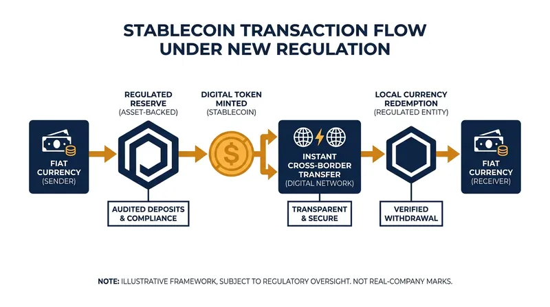 The mechanics of a regulated stablecoin transaction eliminate the need for intermediary correspondent banks.