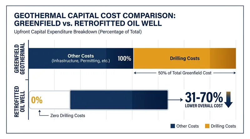 By eliminating the need to drill new holes, retrofitting existing wells slashes the upfront capital costs of geothermal energy.
