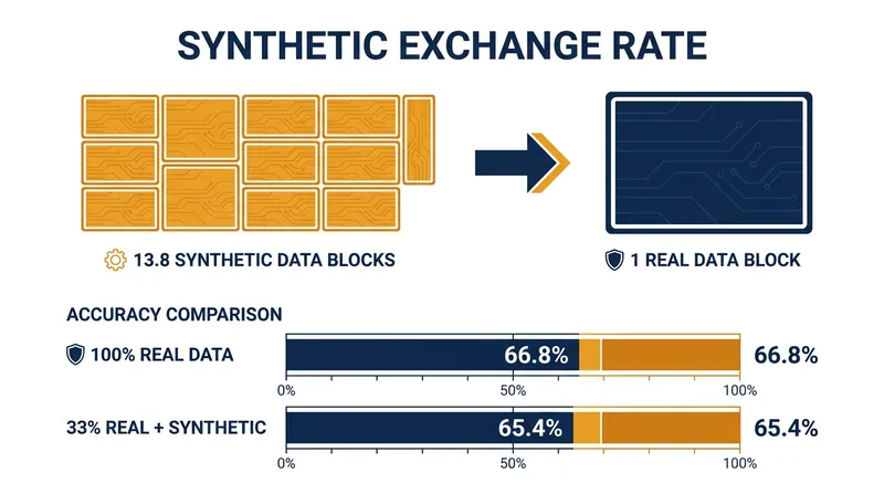 While synthetic data alone struggles with real-world accuracy, hybrid models achieve baseline performance at a fraction of the data-collection cost.