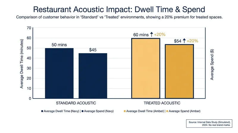 Acoustically treated dining rooms consistently yield higher per-table revenue as guests linger longer.