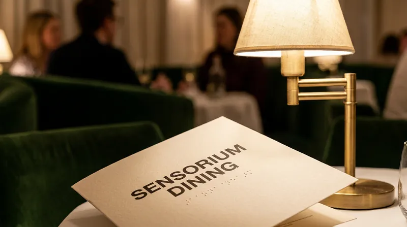 Adjustable table lighting and accessible menus are key components of the neuroinclusive dining experience.