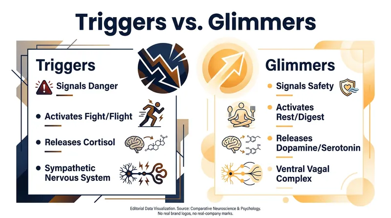 While triggers activate our biological defense mechanisms, glimmers activate our biological safety circuits.