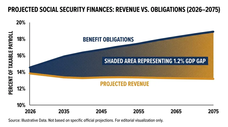 The projected 75-year actuarial deficit represents roughly 1.2% of total U.S. Gross Domestic Product.