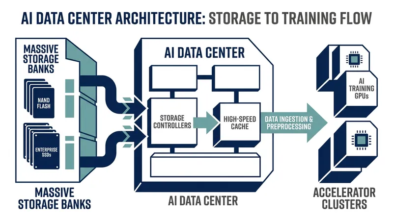 High-capacity NAND flash memory is critical for feeding data into GPUs during the training of large language models.