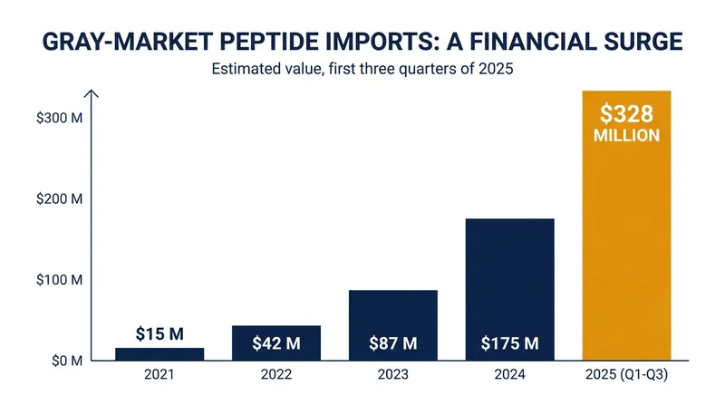 U.S. imports of hormone and peptide compounds from overseas have surged as domestic demand outpaces regulated supply.