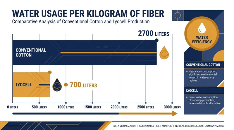 Lyocell production utilizes a closed-loop system that drastically reduces water consumption compared to traditional cotton farming.